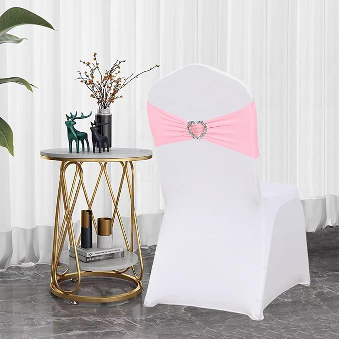 Light Pink Chair Sashes for Wedding 50Pcs Spandex Pink Sashes for Chairs Covers Stretch Chair Sashes Band with Heart Buckle Slider Wedding Sashes Bows for Banquet Party Decorations - Image 4