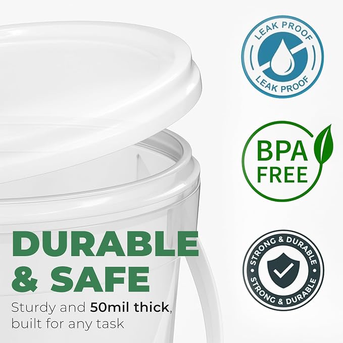 EconoHome 1 Gallon Food Grade Round Plastic Bucket - Food Storage Deli Containers with Lids Ideal for Ice Cream, Soup, and Prep Containers - BPA-Free, Premium HDPE - 5 Pack - Image 4