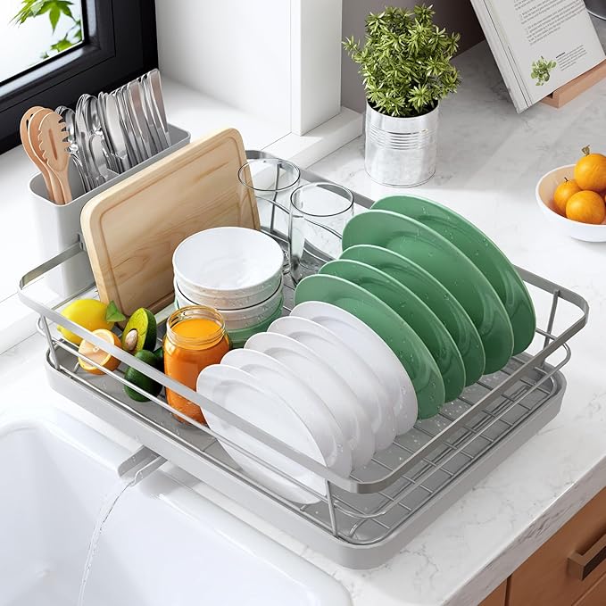 Kitsure Dish Drying Rack for Kitchen Counter, 12''W x 15.5''L, Silver by Kitsure