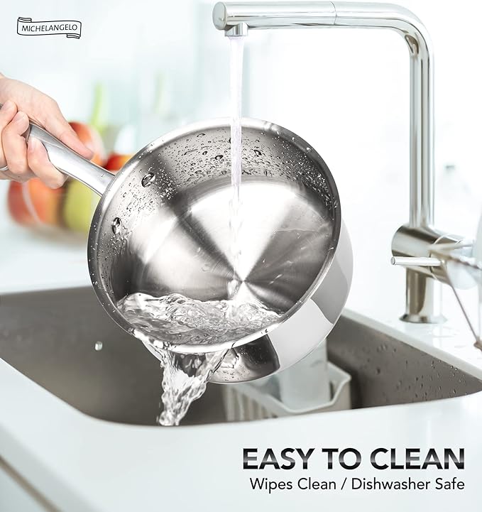MICHELANGELO 1.5 Quart Saucepan with Lid, Triply Thick Bottom Sauce Pan Stainless Steel Saucepan 1.5 QT, Nonstick Sauce Pot, Induction Compatible - Image 6