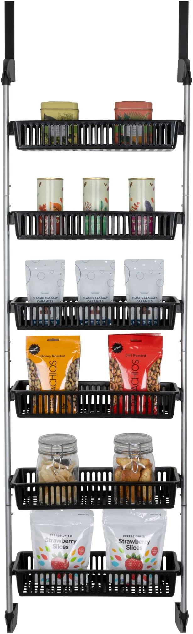 Smart Design Over-the-Door Organizer for Storage – Perfect for Pantry Organization, Bedroom, Bathroom Storage, Playroom, or Kitchen - Adjustable Steel Frame with 6 Baskets & Wall Mount – Black by PROMART