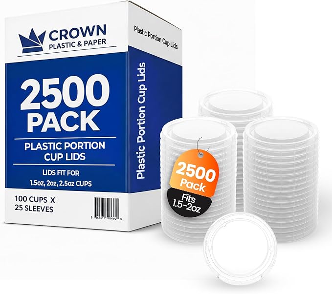 1.5-2oz Clear Plastic Portion Cup Lids – 2,500 Pack, Ultra Clear PET Disposable Lids, Secure Fit Covers for 1 Ounce Portion & Condiment Cups for Food Service (1.5-2 oz Portion Cups Lids) by CrownPlasticPaper