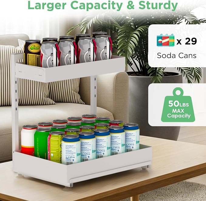 Under Sink Organizer Bathroom Kitchen: 2 Pack 2 Tier Metal Under Cabinet Storage with Height-adjustable Shelf and Pull out Rack for Pantry Vanity Cupboard Counter Countertop, White - Image 4
