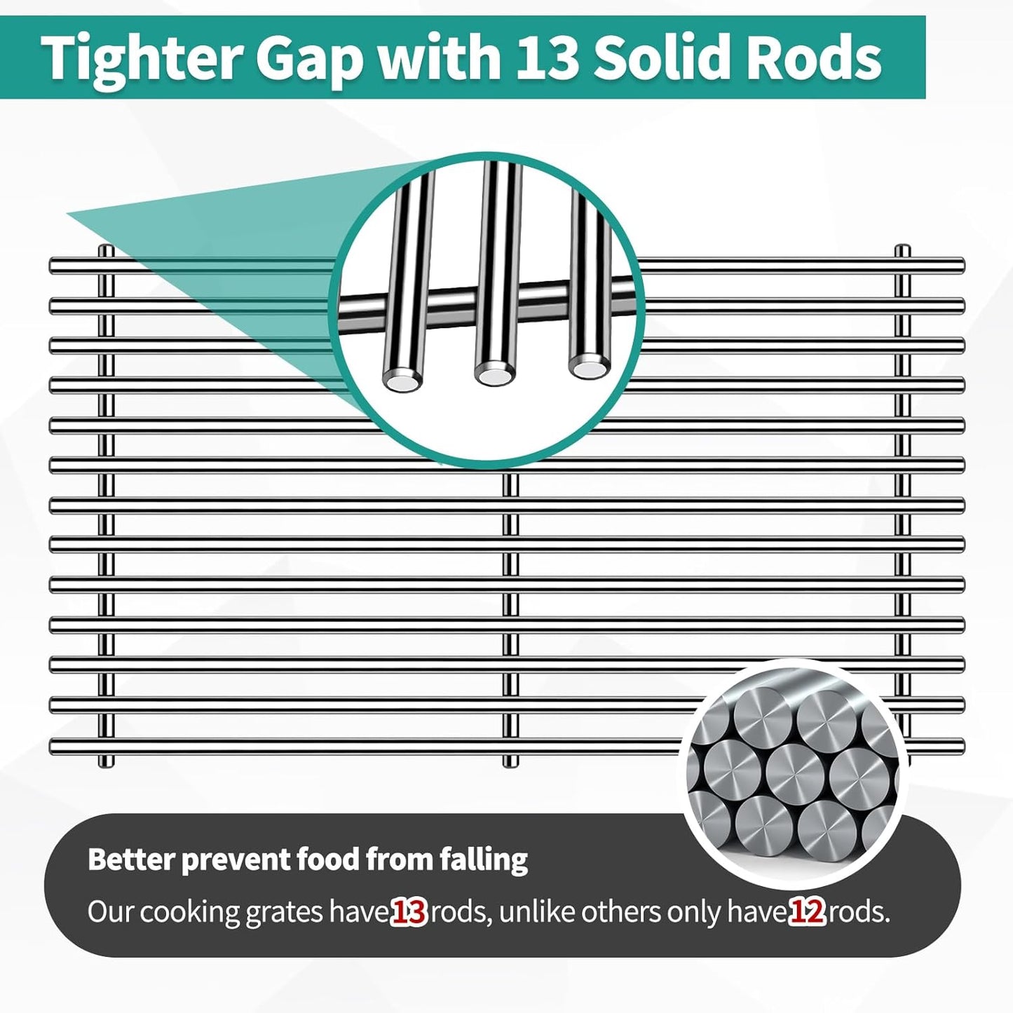 9MM 304 Stainless Steel Spirit Grill Grates for Weber Spirit E-210 E-220 S-210 S-220 Gas Grills with Front-Mounted Control 7637 Grill Replacement Parts for Weber Spirit I & II 200 Series