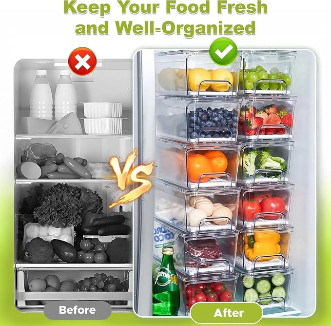 6-Pack Fridge Drawer Organizer, Pull-out Stackable Refrigerator Organizers and Storage, Clear Fruit Storage Containers Bins with Drain Tray for Kitchen Cabinet, Pantry Organization - Image 3
