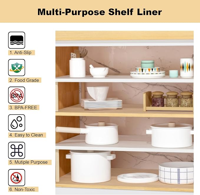 Shelf Liner, 14 Inches x 20 FEET Non-Slip Kitchen Cabinet Liner, Washable Oil-Proof Non-Adhesive Contact Paper for Kitchen Drawer, Cabinet, Shelves, Refrigerator, Storage, Desks, coutertops - Image 2