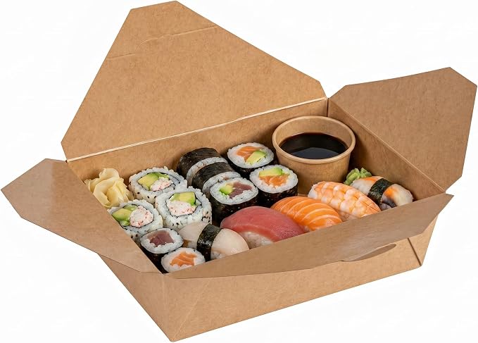 Restaurantware Bio Tek 8.5 x 6.3 x 2.5 Inch Food Containers 50 Durable Noodle Boxes - Disposable Sustainable Kraft Paper 17-Ounce Takeout Boxes Rectangle For Takeouts Or Picnics - Image 6