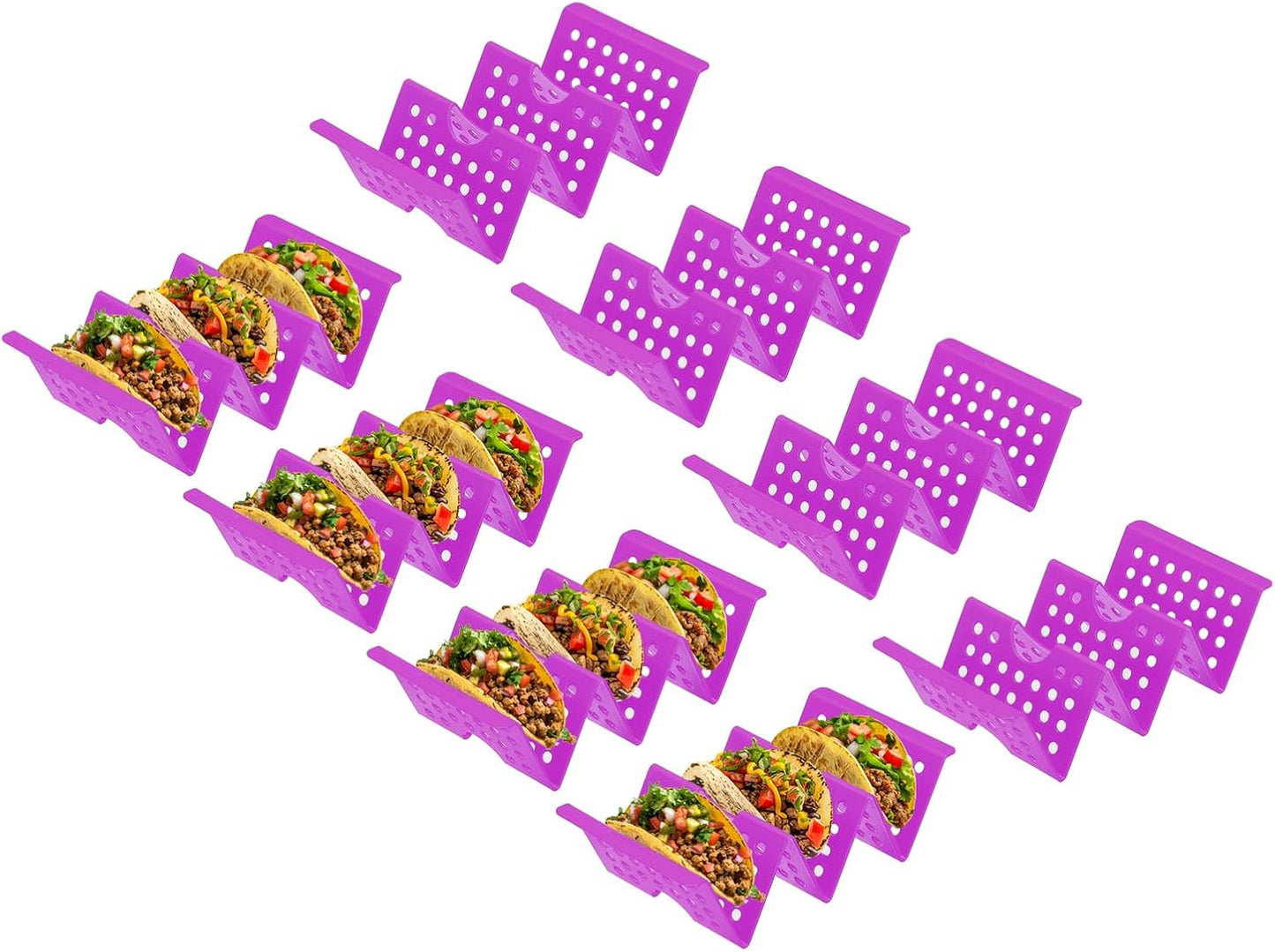 uxcell 8 Pcs Taco Holder Stand, Plastic Taco Plates Hold Up to 3 Tacos, Hollow Carved Taco Shell Holder, Dishwasher Microwave Safe, Purple