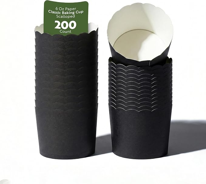 Restaurantware Baking Cups 200 Pack of 6 oz Paper Cupcake Liners Greaseproof Scalloped Oven-Safe Elegant Dessert Muffin Cups Disposable for Parties by Restaurantware