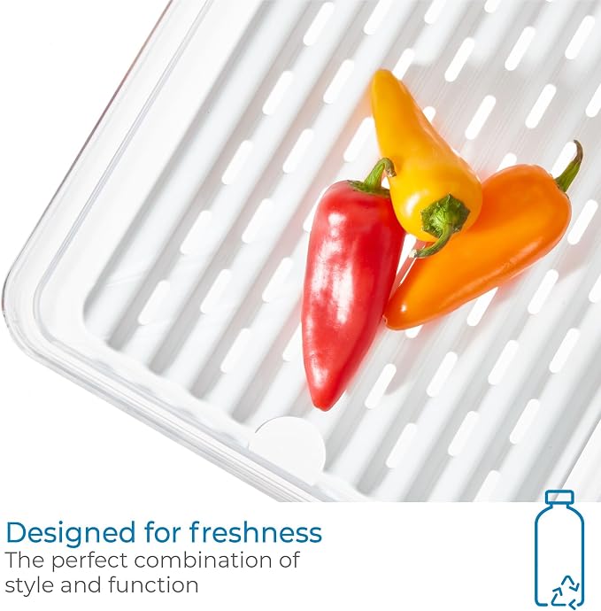 iDesign Large Fridge Produce Bin with Removable Drainage Tray and Lid - Set of 4 - Clear/White - Image 4