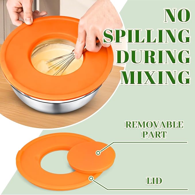 8PCS Mixing Bowls with Lids Set - 5 Nesting Mixing Bowls, 3 Grater Attachments, Lids, Stainless Steel Mixing Bowls for Mixing & Serving, Size 1.5/2.1/3.5/4/4.5 QT, Colorful - Image 4