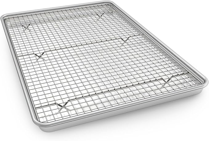 24 Inch Baking Sheet Pans with Rack Set, Natural Aluminum Cookie Sheet, Extra Large Commercial Quality Baking Sheet Pan Set, Warp Resistant Nonstick Thick Cookie Tray Pans for Baking, Roasting by EWFEN