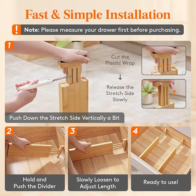 Lifewit 4" High Dresser Drawer Dividers, Adjustable Bamboo Drawer Organizer - Image 6