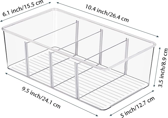 Vtopmart 2 Pack Food Storage Organizer Bins, Clear Plastic Bins for Pantry, Kitchen, Fridge, Cabinet Organization and Storage, 4 Compartment Holder Packets, Snacks, Pouches, Spice Packets - Image 3