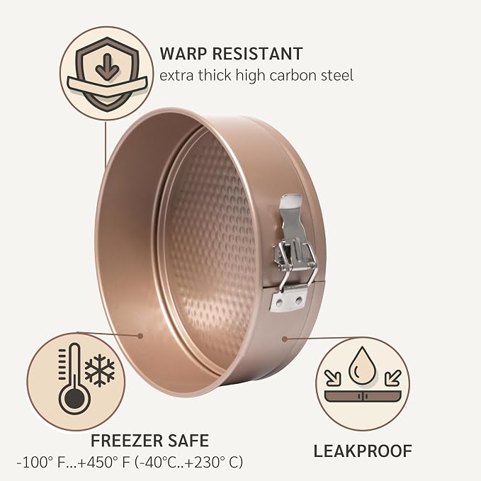HAPPIELS 9 inch Springform Pan Nonstick, PFOA & BPA Free | | Non-Toxic - High Carbon Steel - Gold - Cheesecake Mold Leakproof - Image 6
