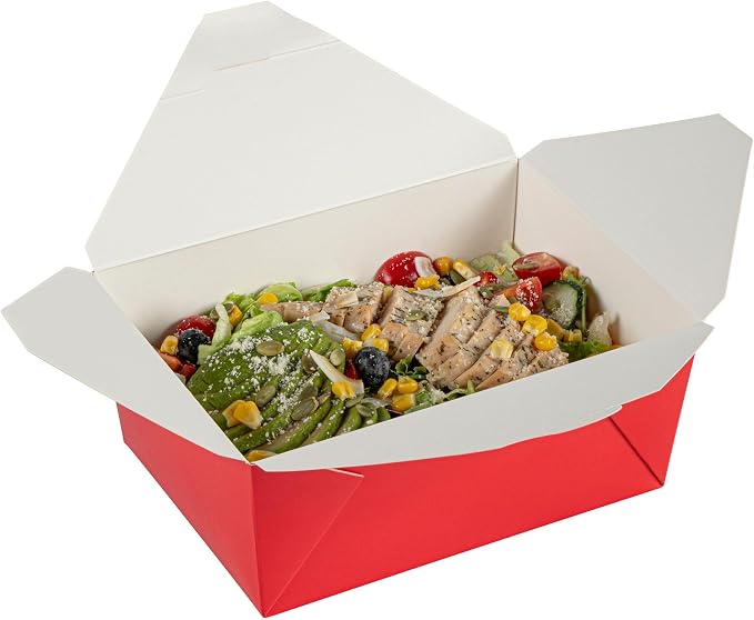 Restaurantware Bio Tek 98 Ounce Take Out Boxes 200 To Go Lunch Boxes - Tab-Lock Closure Heat-Tolerant Red Paper Disposable Lunch Boxes Greaseproof For Hot And Cold Foods - Image 6
