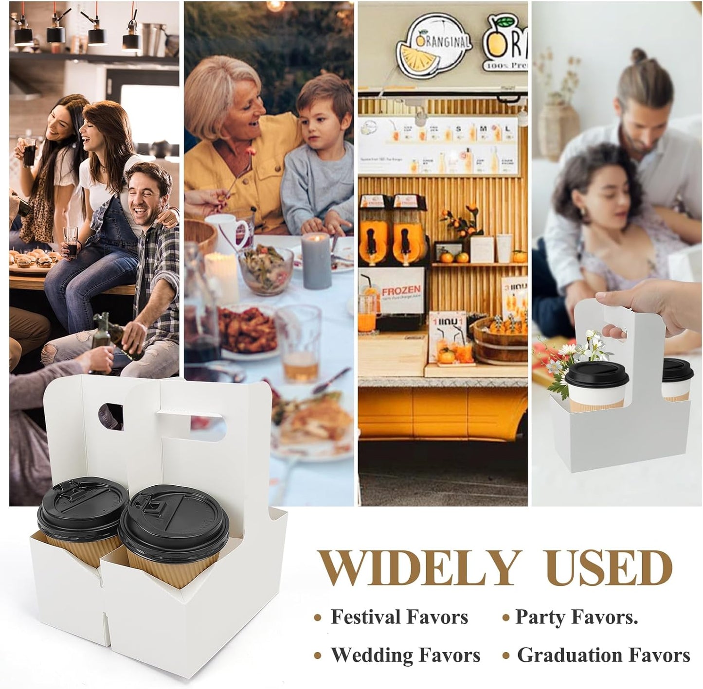 HFH Disposable 2-Cup Drink Carrier with Handle, Cardboard Cup Holder for Takeout, White (20P)