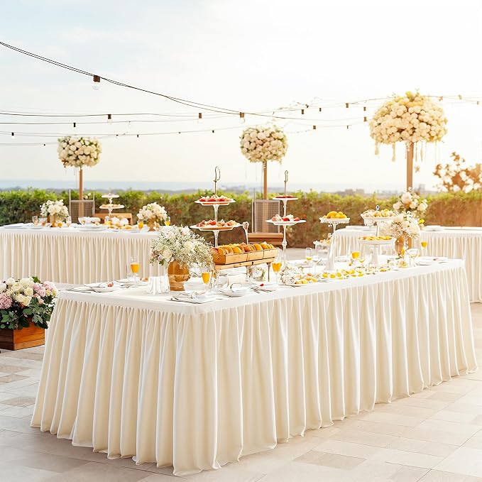 Wish Care Light Champagne Polyester Table Clothes for 8 Foot Rectangle Tables, Wrinkle Free Fitted Table Cover with Pleated Ruffle Table Skirt for Birthday Party Wedding Trade Show Event Display - Image 2