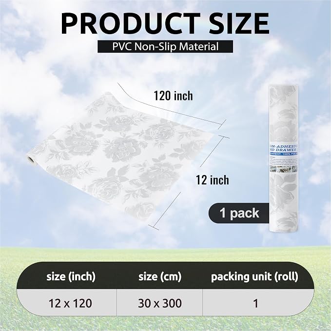 12X120 Inch Shelf Liner for Kitchen Cabinets, PVC Drawer Liner for Dresser Non-Slip Bathroom, Non-Adhesive Cabinet Liner Washable (White Flower)(1 Roll) - Image 3