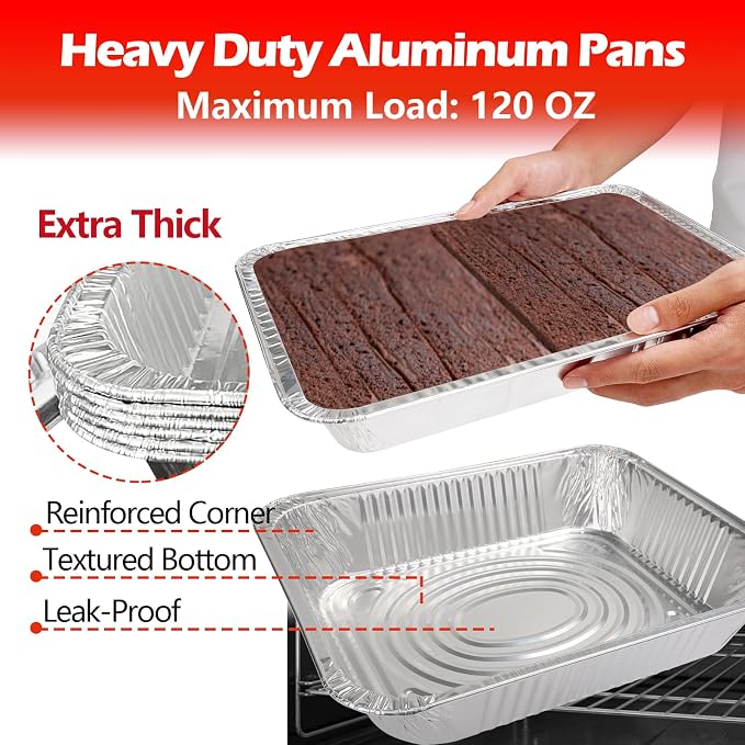 9x13 Aluminum Foil Pans with Lid, 20 Pack Disposable Trays Half Size Heavy Duty Tin Pans Deep Food Containers For Cooking, Meal Prep, Baking, Roasting, Chafing, Heating or Steam Table - Image 5