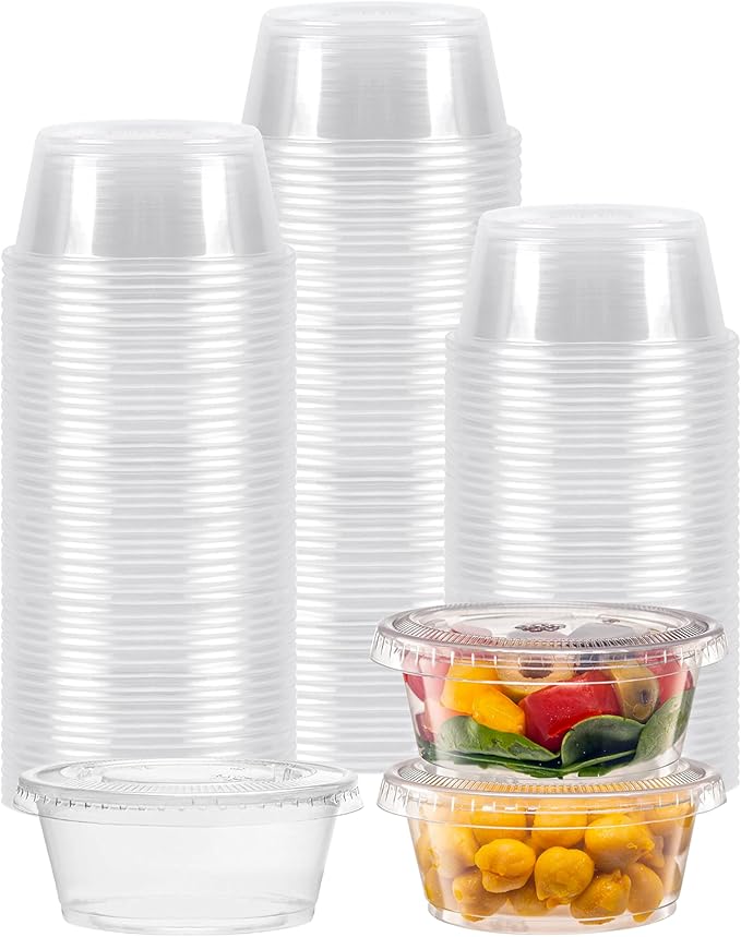 TashiBox [3.25 oz. - 200 Sets Portion Cups with Lids - Souffle & Jello Shot Cups, Clear Plastic Containers, Meal Prep, Salad Dressing & Medicine by TashiBox