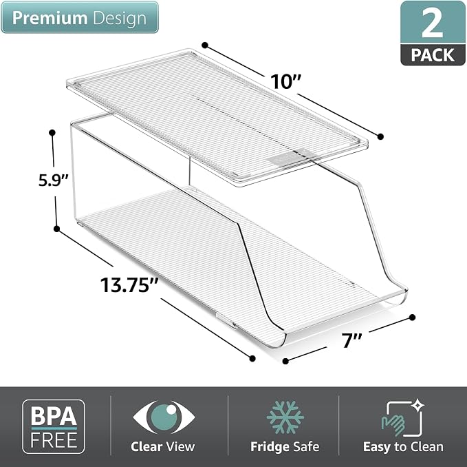 Sorbus Clear Skinny Can Organizer for Fridge, Stackable with Lids (2 Pack) | BPA-free construction keeps drinks arranged and visible, with easy dispenser access for chilled storage and restocking. - Image 2