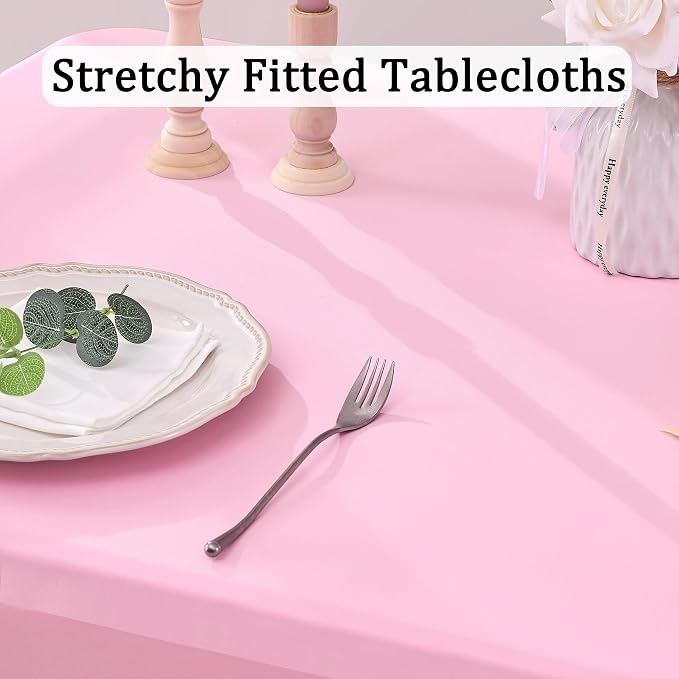 3pk Baby Pink Spandex Tablecloths for 6 Foot Rectangle Tables, Stretch Table Cloths 6FT Pink Fitted Table Cover Desk Skirt for Wedding Birthday Party Baby Shower - Image 2