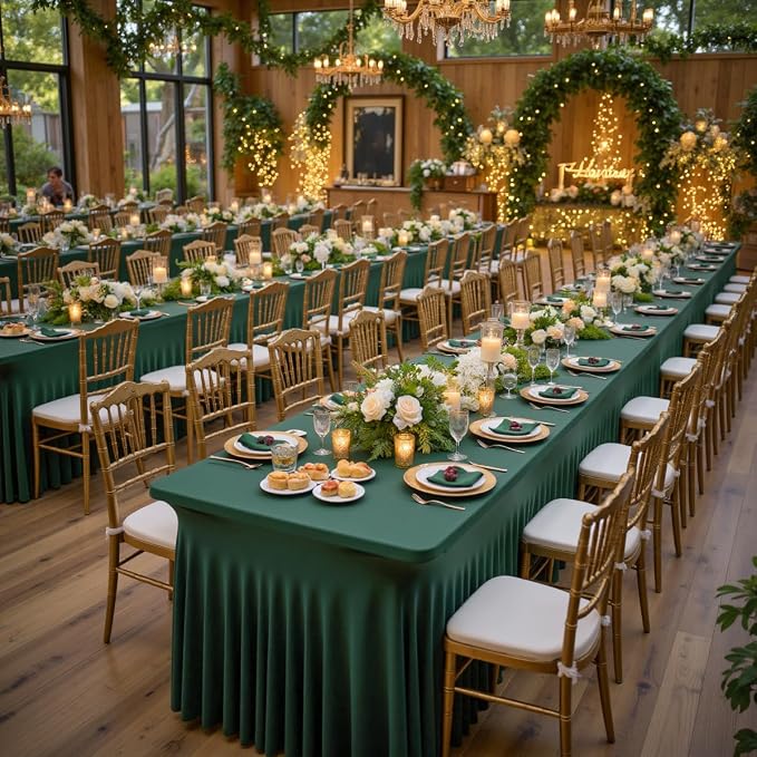 Spandex Tablecloth 6FT Rectangle Table Cover 4Pcs Hunter Green Wrinkle-Free - Image 2