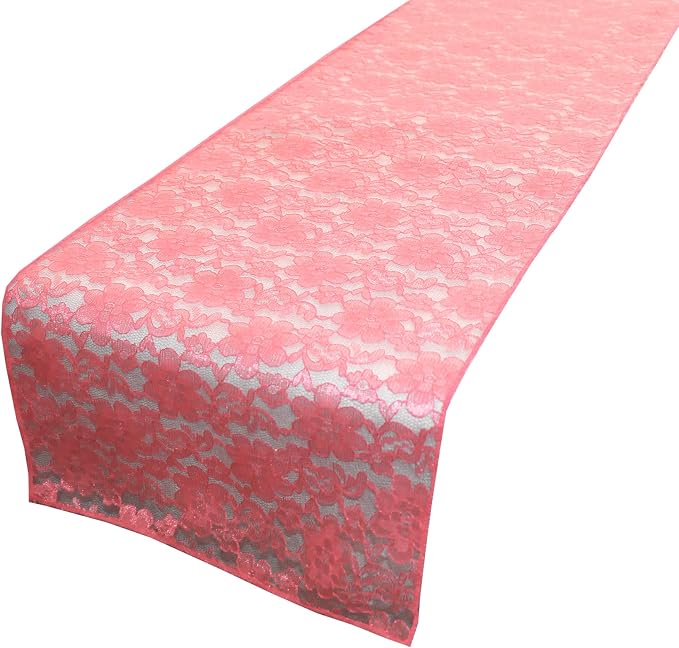 Zen Creative Designs 10 Pack Floral Lace Table Runner Sheer Lace Event Party Wedding Table Decor (12" by 72", Coral) by ZenCreativeDesigns