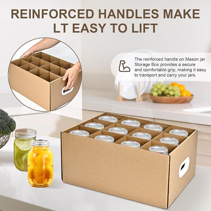 4 Pcs Canning Jar Storage Boxes,Fits 32 oz Jars Regular or Wide Mouth Canning Jar Storage,12 Cells Mason Jar Storage Boxes, Mason Jar Organizer for Storage & Moving - Image 3