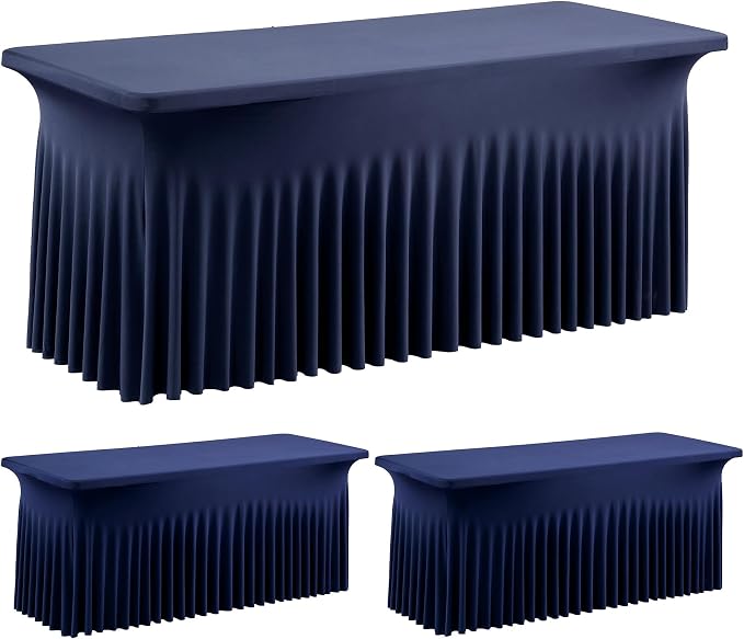 leegleri 2 Pack Navy Blue Spandex Table Clothes for 6 Foot Rectangle Tables, Wrinkle Free Fitted Table Cloth 6ft Stretch Tablecloths for Parties Weddings Birthday Banquet Baby Shower by LeegleriTableSkirt