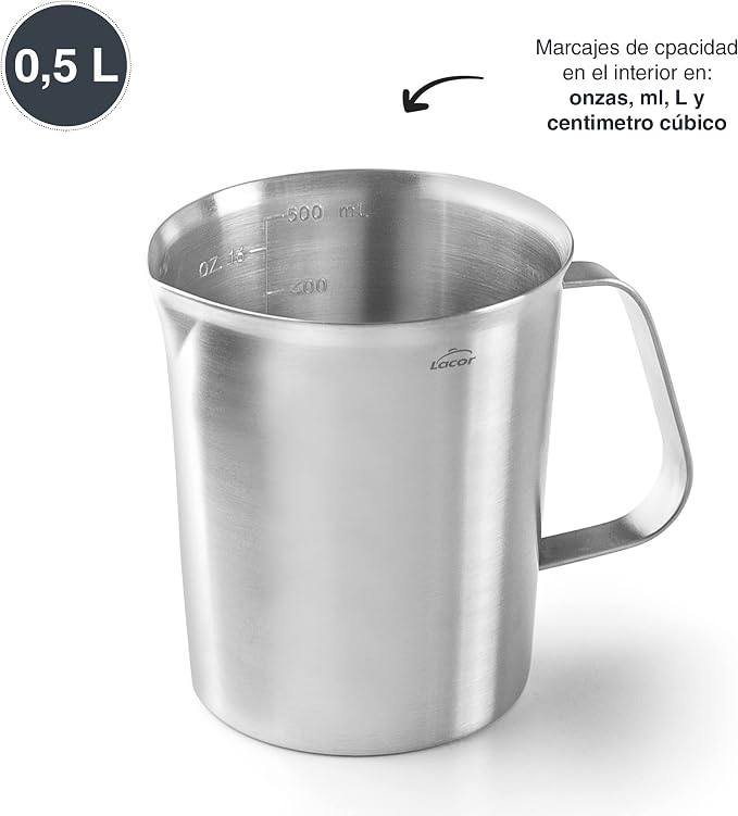 Lacor - 62745 - Measuring Jug, Measuring Cup, Liquid Meter, Stainless Steel, 9 cm, 0.5 L - Image 4