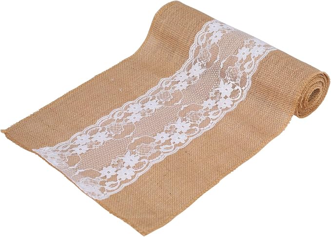 MDS 10 PCS 100% Natural Burlap Table Runners 12" x 108" with Lace, Rustic Farmhouse Country Vintage Boho Jute Runner for Wedding Reception Birthday Party Home Kitchen Dining Coffee Table Decoration - Image 2