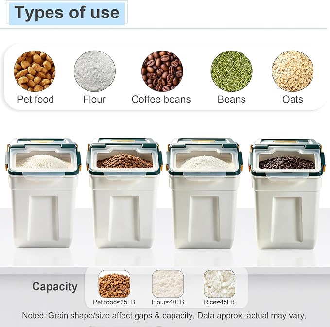 Saim 4Pack 50lb Flour & Rice Storage Container Bin (Dark Blue) | BPA free plastic with seal lid, rolling wheels and measuring scoop for rice, flour, cereal and grain one-hand scooping - Image 3
