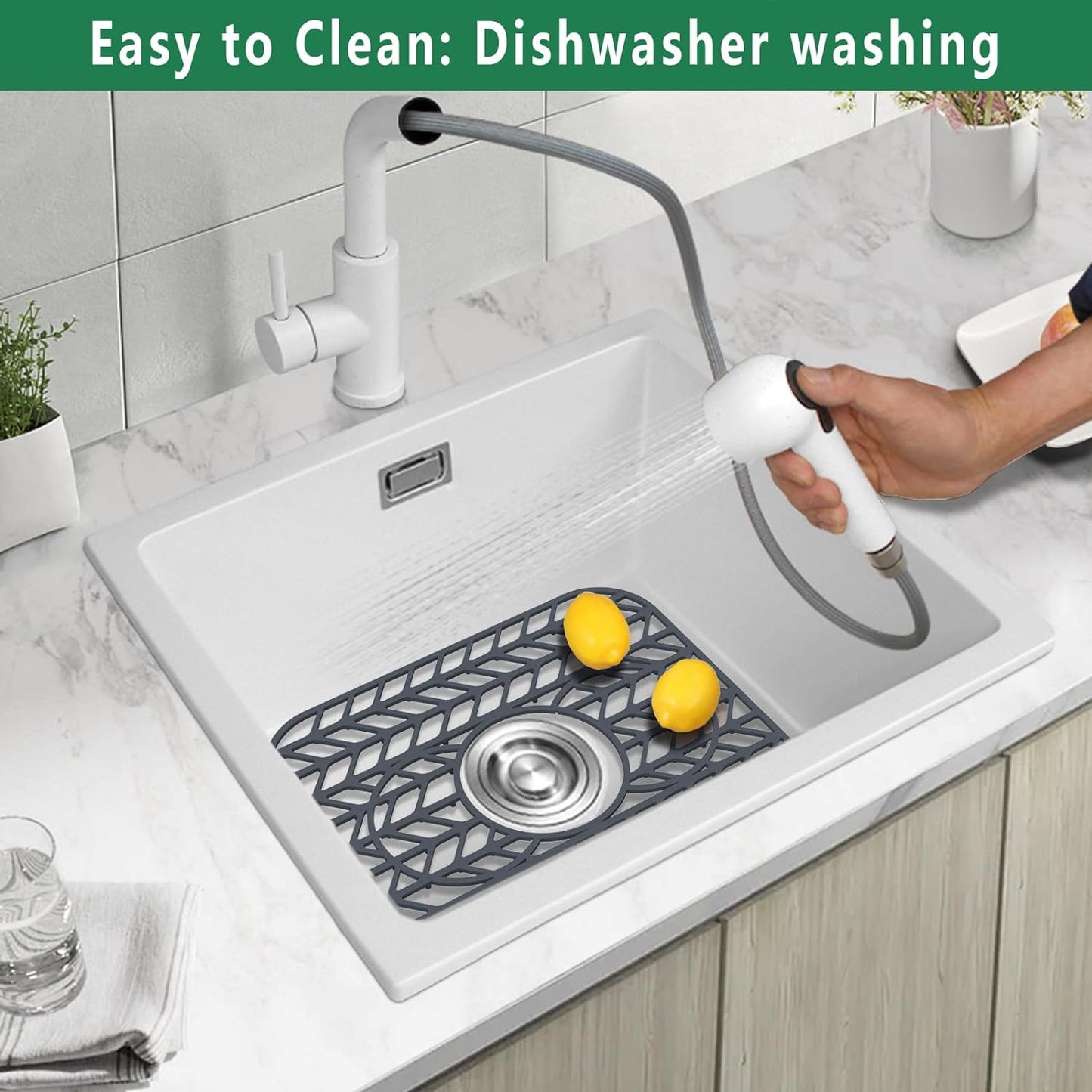 GUUKIN Sink Protectors for Kitchen sink, 13 5/8" x 11 5/8" Folding Non-slip Silicone Mat Grid for Bottom of Farmhouse Stainless Steel Porcelain Sink with 3 Reserved Holes