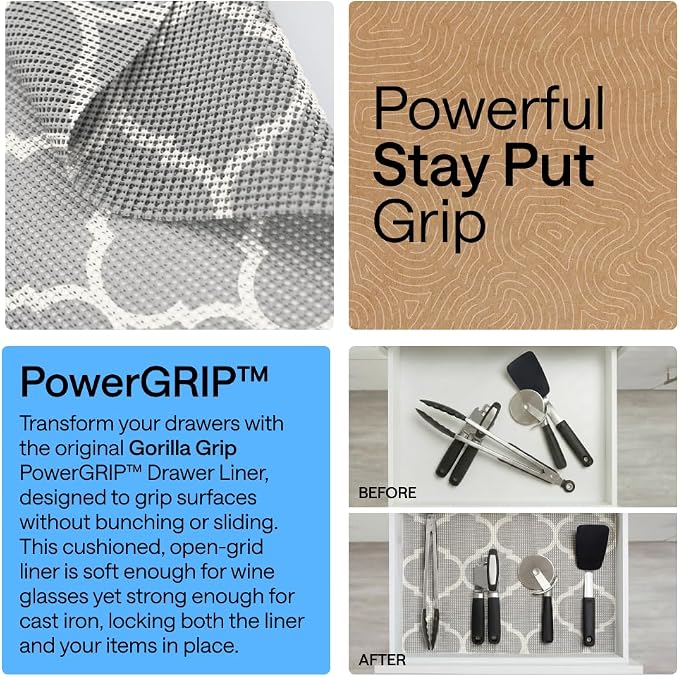 GORILLA GRIP powerGRIP Drawer Shelf and Cabinet Liner, 17.5" x30', Gray - Image 3