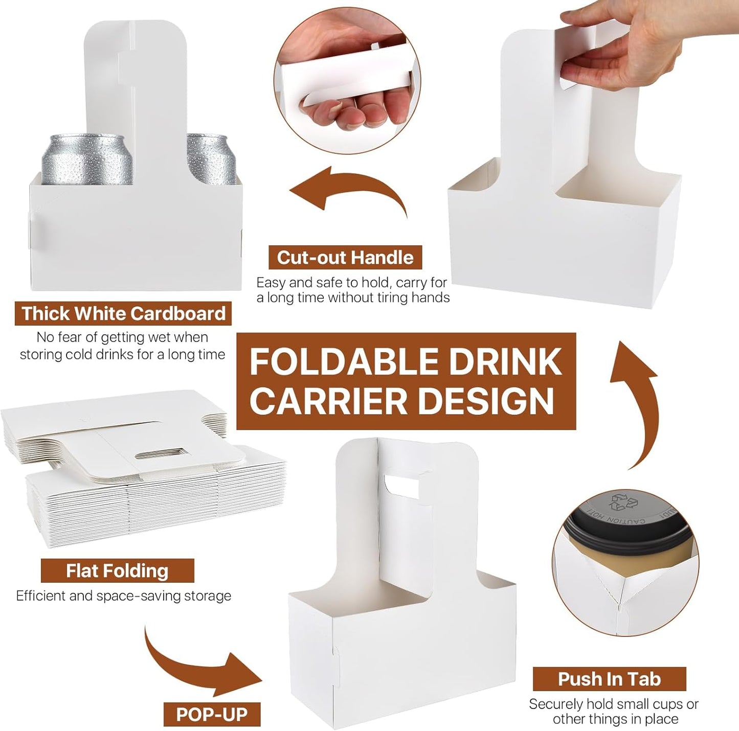 30 Pcs 2 Cup Drink Carrier with Handle, Disposable Cup Holder, White Cardboard to Go Coffee Cup Holder for Hot and Cold Drinks, Takeout, Cafe, Restaurant Food Delivery Service (12-20 oz)