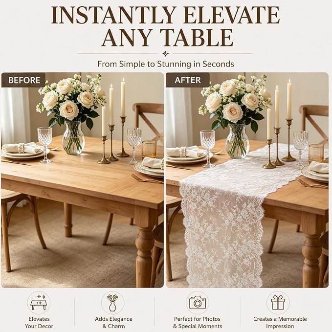 12 Pcs White Lace Table Runner 30x120 Inch Boho Lace Tablecloth - Image 5