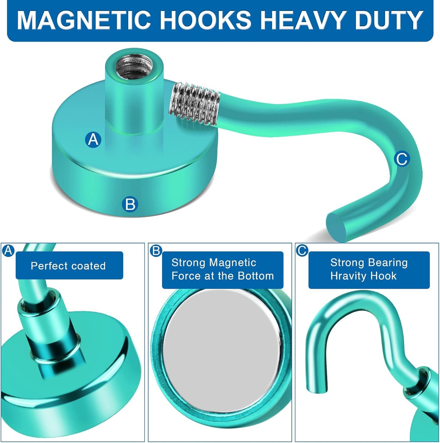 LOVIMAG Cruise Ship Essentials, 80Lb Magnetic Hooks for Cruise Cabins, Strong Magnetic Hooks for Hanging, Refrigerator, Celling, Grill, Fridge, Kitchen-12Pack