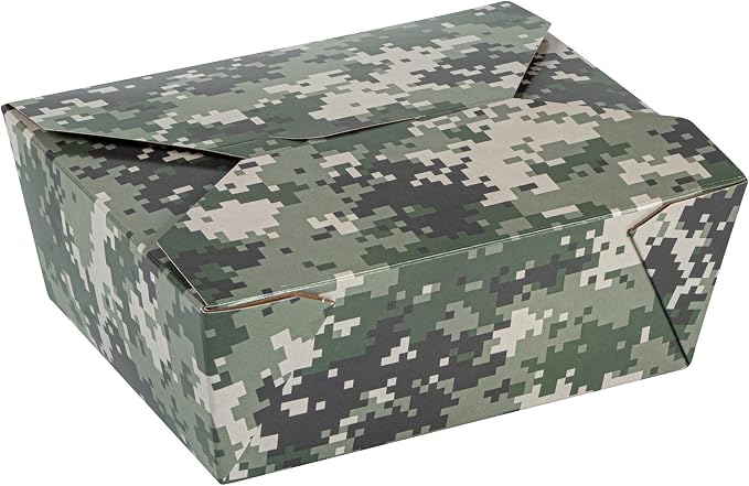 Restaurantware-Bio Tek 6.7 x 5.5 x 2.6 Inch Food Containers, 200 Durable Takeaway Boxes - Disposable, Sturdy, Camouflage Paper 45 Ounce Takeout Boxes, Rectangle, For Takeout And Delivery, Or Picnics - Image 2