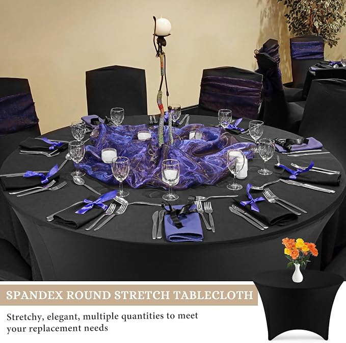 Peryiter 15 Pack Spandex Round Tablecloth Fitted Stretch Tablecloth Elastic Table Cover for Wedding Party Restaurant Banquet Cocktail and Halloween (Black,6 Ft,72inch) - Image 3