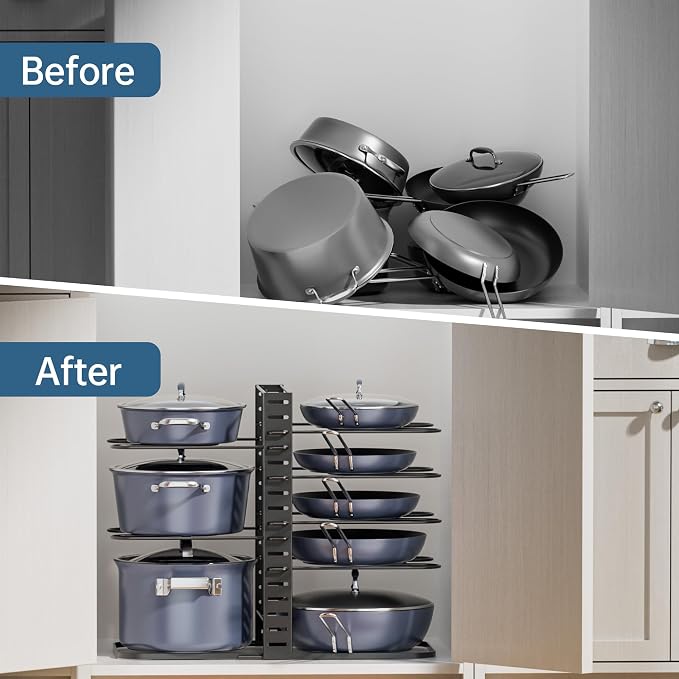 ORDORA Pots and Pans Organizer Under Cabinet 14.6", 8-Tier Adjustable Rack - Image 7