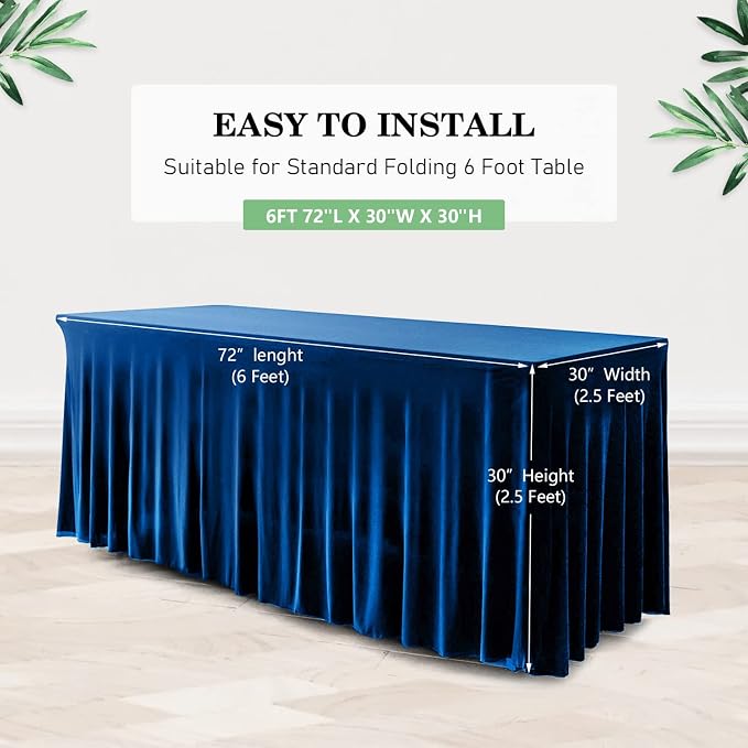 ManMengJi Table Cover and Skirts One-Piece for Folding Tables, 6FT Spandex Fitted Tablecloth with Ruffles Skirt for Weddings, Banquets, Parties, Vendors (Royal Blue 2Pack) - Image 3