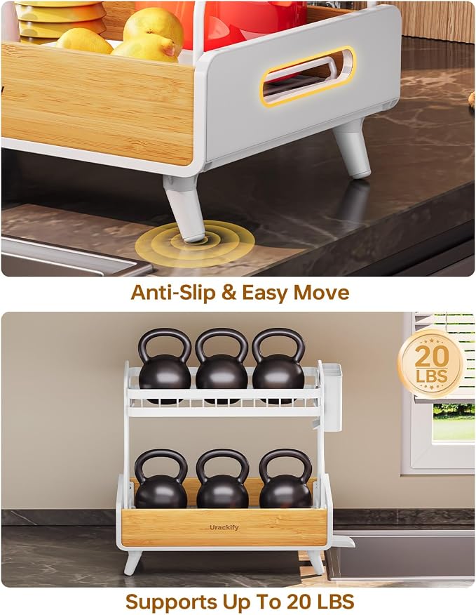 Urackify 2-Tier Stainless Steel&Bamboo Dish Rack for Kitchen Counter,White - Image 6
