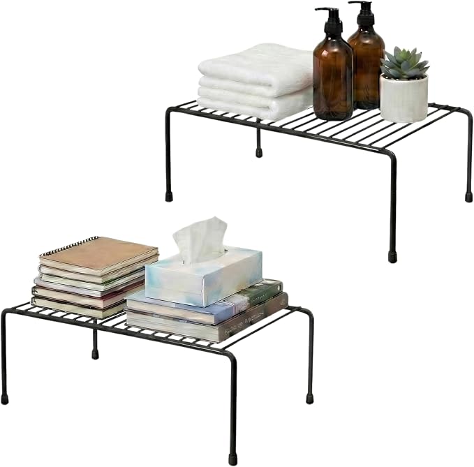Evelots Wire Shelf Organizer Set, Metal Cabinet Shelf Risers, 2-Pack, Black by Evelots