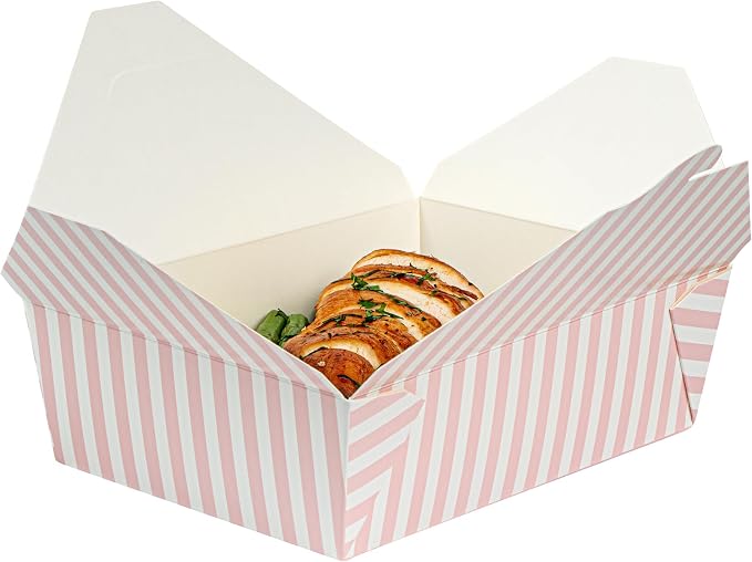 Restaurantware 71 oz Pink And White Stripe 3 Bio Box Container, 200 Ct - Image 13