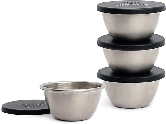 RSVP International Kitchen Prep Bowl Collection, Stainless Steel, Dishwasher Safe, Cup & Lid, 4 Piece, 3-ounce by RSVPInternational