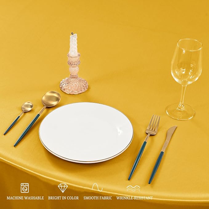 12 Pack 120 Inch Round Satin Tablecloth, Gold - Image 4