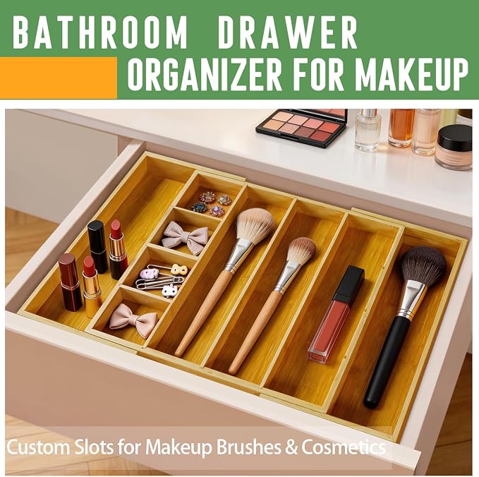Bamboo Expandable Drawer Organizer, 15"-22" Storage Tray - Image 9