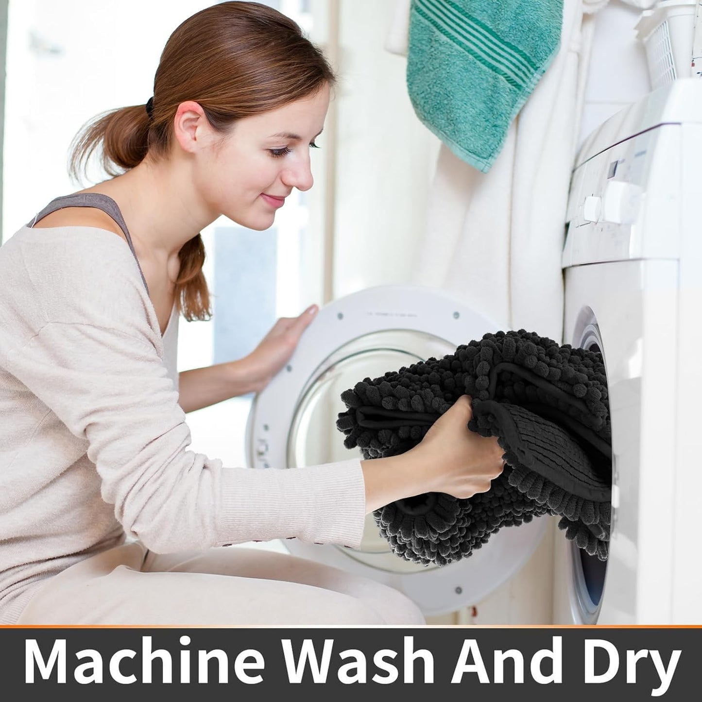 Yimobra Toilet Rug U Shaped Washable 24x20 Inch - Ultra Soft Absorbent Chenille Bath Rugs for Toilet, Quick Dry & Machine Washable, Non Slip Contour Bathroom Mat, Black